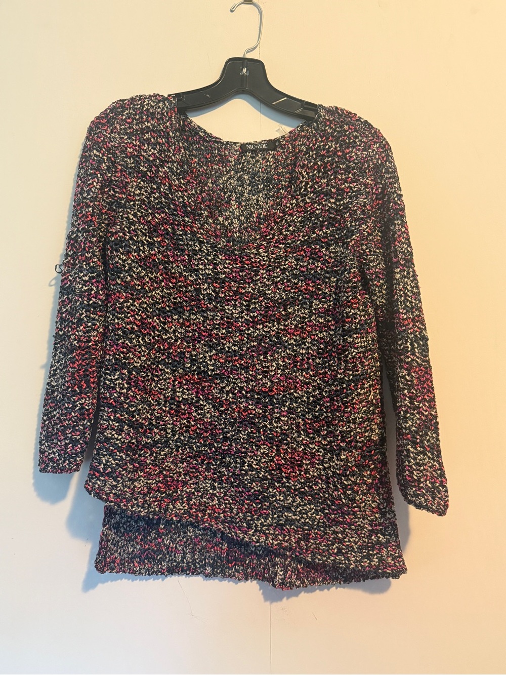 NIC+ZOE Open Weave Multicolor Knit Top - Black, Pink & Blue